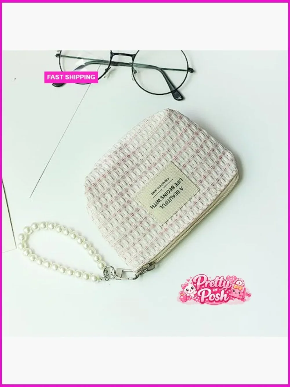 Cotton Plaid Mini Makeup Bag Zipper Pouch Travel Toiletry Organizer